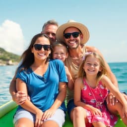 Happy family with kids enjoying a vacation