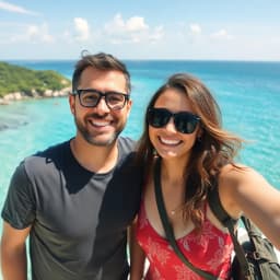 Two people smiling and enjoying a vacation